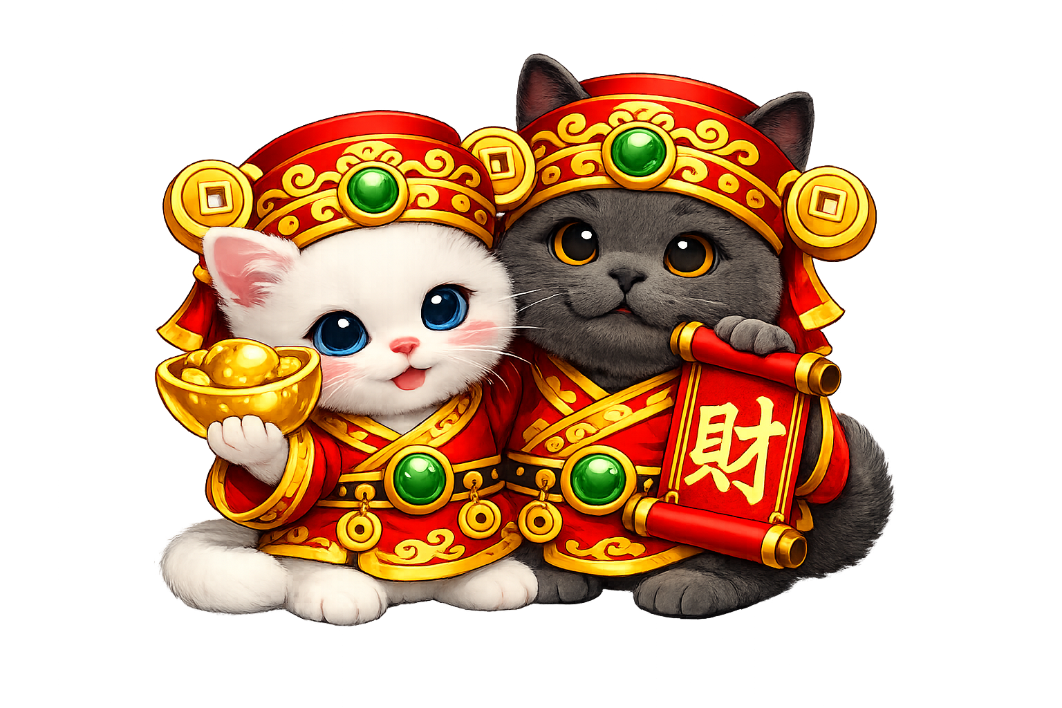 两只猫财神图
